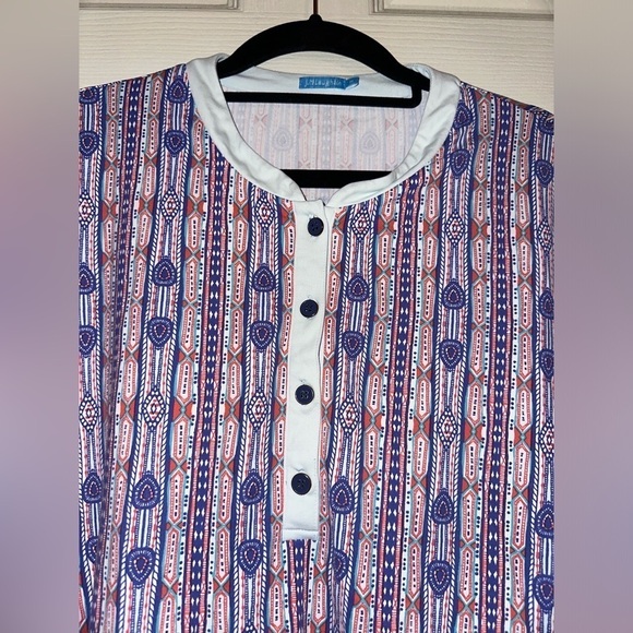 J. McLaughlin women’s quarter button front colorful boho printed top M spring - Picture 2 of 8